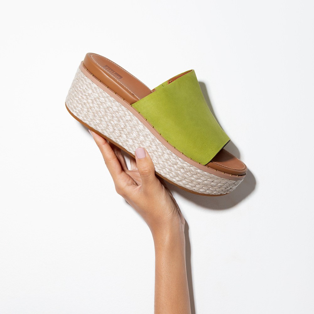 Fitflop Womens Wedge Green - Eloise Espadrille Suede Slides - BZ7210358